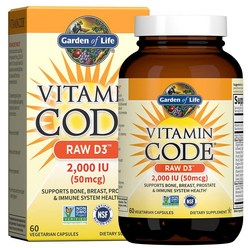 Garden of Life 비타민 D 비타민 코드 로우 D3 비타민 D 2 000 IU 생 자연 식품 비타민 D 보충제 클로렐라 과일 채소 및 프로바이오틱스 함유 뼈 및 면역 건강, 120 Count (Pack of 1), Vitamin D