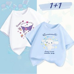 POMTOR 1+1 세트 아동용 반팔 티셔츠 산리오 마이멜로디 쿠로미 시나모롤 여아 면티셔츠 상하복세트