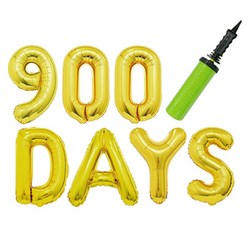 고백하는날 골드 100days 알파벳 은박풍선 파티 100일 핸드펌프 풍선세트, 1세트, 900일