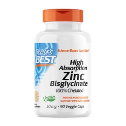 Doctor\'s Best High Absorption Zinc Bisglycinate 100% Chelated 50 mg 90 Veggie Caps, 1개