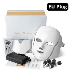 LED마스크 피부마사지기 관리 홈케어 미백 탄력 여드름 피부진정 페이셜 목 광선 요법 얼굴 방지 레드 라이트 테라피 스킨 7 가지 색상 조명, 1.EU Plug