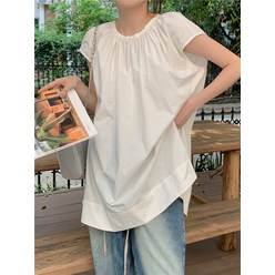 라운드 루즈핏 민소매 셔츠 여름 여성 캐주얼 셔츠