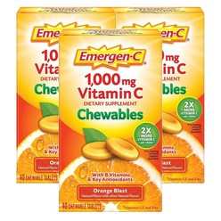 이머전씨 Emergen-c 츄어블 비타민C 1000mg with 비타민B 오렌지 블라스트 향 40정, 3팩