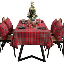 크리스마스 체크 테이블보 식탁보 성탄절 테이블 매트, 6인(200x140cm), 레드체크