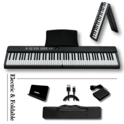 B.BYUL 접이식 피아노 88건반 전자 디지털 폴딩 충전식 무선 휴대용 입문용 5세대 최신형, 스탠다드 블랙