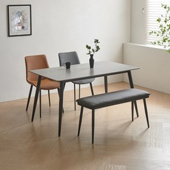 라로퍼니처 클래시 1400 포세린 통 세라믹 4인 식탁 세트 (식탁+의자2+벤치1), 그레이, 브라운 2개+벤치1