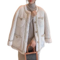 JUSTFEELING 여리한 고급감 겨울 여성 오버핏 프렌치 스웨이드 기모털 도톰 쇼트 코트 2컬러