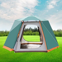 야외 텐트 자동 자외선 차단 및 폭풍우 이중 레이어 피크닉 캠핑 육각 텐트 2-4 인용 240*240*165cm, 초록, 녹색