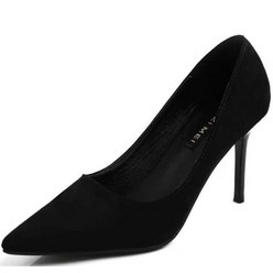 스틸레토 새틴 웨딩 슈즈 새로운 스웨이드 하이힐 여성 스틸레토 펌프 단일 신발 전문 Ol 작업 신발 블랙