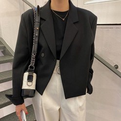 [레티고] 여성 간절기 버튼 더블 크롭 자켓