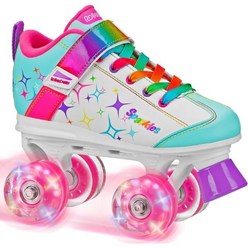 Roller Derby Sparkles 조명 휠 롤러 스케이트, White/Rainbow, Size 13J, [02] 화이트/레인보우
