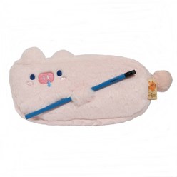 [리틀데이지] 귀엽고 깜찍한 보아털 동물 캐릭터 펜꽂이 봉제필통 + 리틀데이지 연필, 01_핑크 돼지, 1개