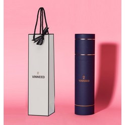 비니드 와인 케이스 박스 + 쇼핑백 선물 포장 세트, 소형(와인1본입용), 네이비