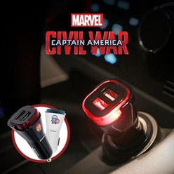 MARVEL 시빌워 3.1A 듀얼USB 차량용 LED시거잭 충전기 ehs*354QM, 카와이-아이언맨, 1개