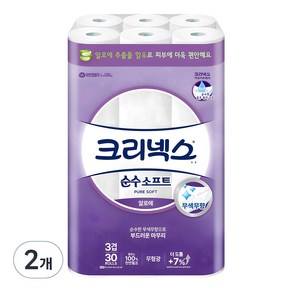 크리넥스 순수 소프트 천연펄프 3겹 고급롤화장지, 27m, 30개입, 2개