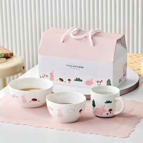 모던하우스 도자기 3종 세트, 마이래빗, 공기 + 대접 + 머그, 1세트