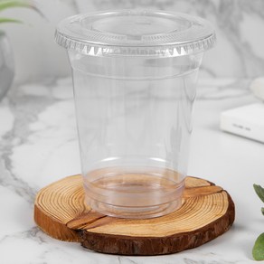 탐사 국내 생산 투명 PET 아이스컵 + 평뚜껑, 100개, 1세트, 410ml