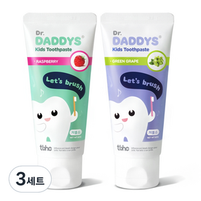 닥터데디스 저불소 키즈치약 라즈베리향 60g + 청포도향 60g 세트, 3세트