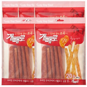 개빼로 강아지 껌 280g, 치킨 + 치즈껌 콜라보, 5개