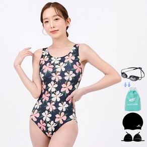 아쿠아티카 여성용 실내 수영복 AQA1642 + 선수용 수경 + 언더브라 + 실리콘 수모 + 실리콘 귀마개 + 비닐백 세트