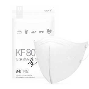 다나마스크 뉴다나온숨 쿨 새부리형 마스크 중형 KF80, 50개입, 1개, 흰색
