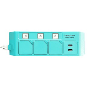 네모탭 개별 스위치 고속충전 A타입 컬러 멀티탭 3구 SY-NB3 USB QC-2, 2.5m, 아쿠아민트, 1개