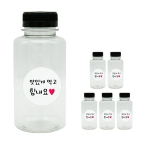 도나앤데코 일자보틀 검정뚜껑 6p + 맛있게먹고힘내요 화이트 스티커 6p, 혼합 색상, 250ml, 1개