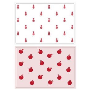 서머스트 실리콘 테이블매트 RED PINEAPPLE + RED APPLE, 화이트, 인디핑크, 425 x 295 mm, 2개