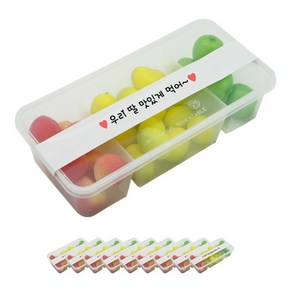 도나앤데코 PP일회용 내열 3칸 긴 사각도시락 용기 10p + 띠지스티커 화이트 우리딸 맛있게먹어 10p, 1세트, 10개