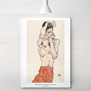 RYMD Standing Male Nude with a Red Loincloth 캔버스 명화, 블랙