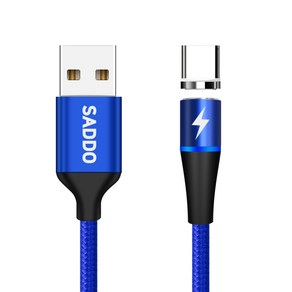 사또 3세대 USB C타입 커넥터 + 일자형 마그네틱 고속충전 케이블 1m 세트, 블루, 1세트