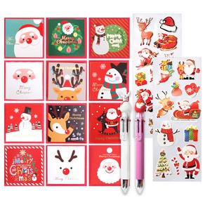 투영디자인 X-mas 카드 12종 + X-mas 6색 볼펜 2p + X-mas 롱데코 스티커 2p, 혼합색상(카드), 랜덤발송(볼펜, 스티커), 1세트