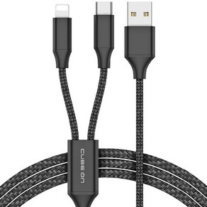 큐브온 USB A 2in1 C타입 8핀 멀티 고속충전 케이블 고급포장, 150cm, 블랙, 1개