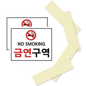 포맥스 표지판 화이트 210 x 170 mm, NO SMOKING 금연구역, 2세트