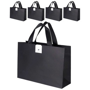 인디케이 리본 쇼핑백 대 5p + 마감 스티커 5p 세트, 블랙, 1세트