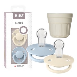 BIBS 디럭스 실리콘 쪽쪽이 2종 + 전용캡 세트, ONE SIZE(36개월미만), 1세트, 아이보리 + 베이비블루