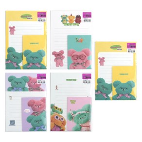 핑크풋 와사비베어 편지지 5p 세트, YELLOW, PURPLE, MINT, PINK, 랜덤발송, 1세트