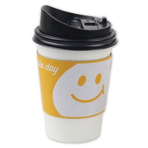 아이엔피 종이컵 화이트 무지 473ml + 롱개폐 뚜껑 + 홀더 스마일옐로 세트, 50세트