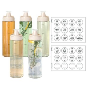 시노글라스 오일병 라운드 베이직 스티커 24종 포함 베이지, 5개, 300ml