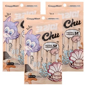캐티맨 고양이 크리미츄 간식 5p, 3개, 60g, 혼합맛(치킨 + 관자맛)