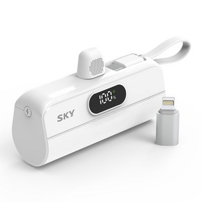 SKY 필 X13 Po PD 케이블 휴대용 미니 LED 도킹형 보조배터리 5000mAh C타입 20W, 화이트, SKY-X13PD