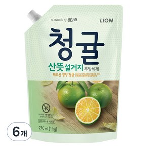 참그린 청귤 산뜻 설거지 블렌딩 주방세제 리필, 970ml, 6개