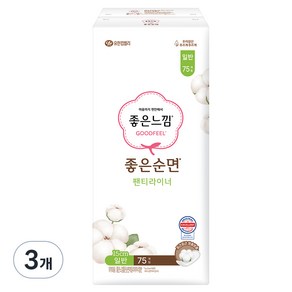 좋은느낌 좋은순면 데일리 팬티라이너, 일반, 75매입, 3개