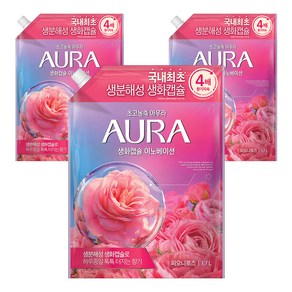 AURA 생화캡슐 이노베이션 초고농축 섬유유연제 피오니로즈향 리필, 1.7L, 3개