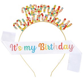 이자벨홈 레인보우 it's my birthday 생일파티 어깨끈 머리띠 세트