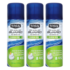 쉬크 쉐이브 가드 센서티브 라임 쉐이빙폼, 220ml, 210g, 3개