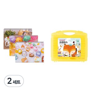 몰랑이 두툼 미술용 스케치북 170g x 3p + 모나미 모니주 가방파스 18색 문구세트, 랜덤발송(스케치북), 중성(크레파스), 2세트