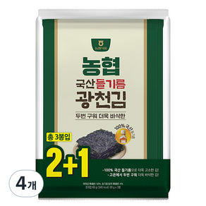 농협식품 들기름 광천김 2 + 1, 60g, 4개