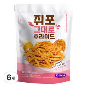 프리본 쥐포 그대로 후라이드, 6개, 50g