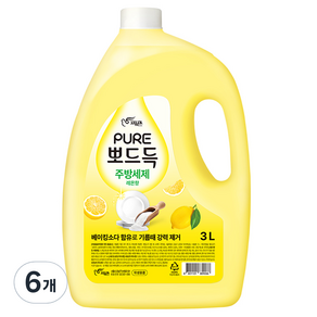 피죤퓨어 뽀드득 주방세제 레몬향, 6개, 3L